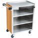 A Lakeside stainless steel utility cart with enclosed shelves on wheels.
