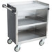A Lakeside stainless steel utility cart with three shelves and wheels.