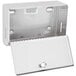 A white metal box with a latch for Bobrick surface-mounted paper towels.