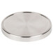 A stainless steel circular lid for a small mixology jar.