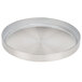 A silver circular lid with a circular rim.
