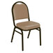 A tan National Public Seating Dome Style Stack Chair with mocha metal legs and French beige vinyl upholstery.