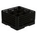 A black Vollrath Traex glass rack with nine compartments.