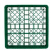 A green Vollrath plastic glass rack with black holes in a grid pattern.