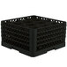 A black Vollrath Traex glass rack with 12 compartments.