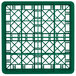 A green plastic Vollrath Traex glass rack with 16 compartments and a grid pattern.