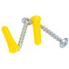 A group of three yellow screws on a white background.