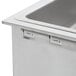 A stainless steel APW Wyott drop-in hot food well with a lid on a counter.