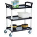 A black Lakeside plastic utility cart with three shelves.