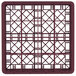A burgundy Vollrath plastic crate for 16 glasses with a lattice pattern.
