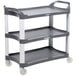 A Lakeside gray plastic utility cart with three shelves.