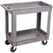 A gray Lakeside plastic utility cart with two shelves and wheels.