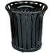 Rubbermaid FGMT32PLBK Americana Series Open-Top Black Round Steel Waste Receptacle with Rigid Plastic Liner 36 Gallon Main Thumbnail 1