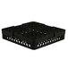 A black plastic Vollrath TR8 Traex glass rack with 16 compartments.