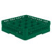 A green plastic Vollrath Traex glass rack with 16 compartments.