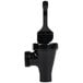 A black plastic faucet assembly with a black handle.