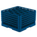 A Vollrath royal blue plastic glass rack with 20 compartments.