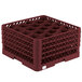 A burgundy Vollrath Traex rack for 20 glasses with 9 7/16" compartments.