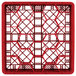 A red plastic Vollrath Traex glass rack with a grid pattern.