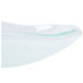 A clear glass bowl with a curved edge on a white background.