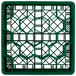 A green Vollrath Traex glass rack with a grid pattern.