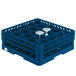 A Vollrath royal blue plastic glass rack with 20 compartments.