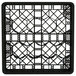 A black Vollrath Traex glass rack with a grid pattern.