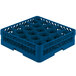 A Vollrath blue plastic glass rack with 20 compartments and an open rack extender on top.
