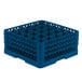 A Vollrath Traex royal blue plastic glass rack with 25 compartments.