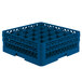 A Vollrath Traex blue plastic glass rack with a grid pattern.