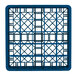 A Vollrath blue plastic glass rack shelf with 25 compartments and a grid pattern.