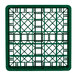 A green plastic shelf with a grid pattern and holes.