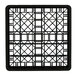 A black Vollrath Traex glass rack with rows of squares.