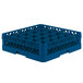 A Vollrath Traex blue plastic glass rack with 25 compartments.