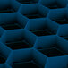 A blue plastic grid with black hexagons.