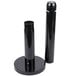 Two black Rubbermaid cylindrical aluminum cigarette receptacles.