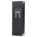 A black leather Menu Solutions Royal Select menu cover with silver metal corners.