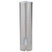 A stainless steel San Jamar water cup dispenser with a long thin strip.