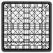 A black plastic Vollrath glass rack with many square compartments.
