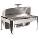 A Vollrath stainless steel roll top chafing dish on a counter.