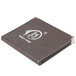 A brown leather-like Menu Solutions Royal Select menu cover with silver metal corners.