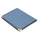 A blue leather Menu Solutions Royal Select booklet menu cover with gold corners.