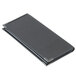 A black leather customizable menu cover with metal corners.
