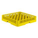 A Vollrath yellow plastic dish rack with compartments and holes.