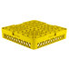 A yellow plastic Vollrath Traex glass rack with handles and 36 compartments.