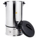 A stainless steel Town 10 liter water boiler with a black lid.