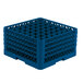 A Vollrath royal blue plastic glass rack with 49 compartments.
