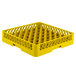 A Vollrath yellow plastic dish rack with 49 compartments.