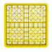 A yellow plastic Vollrath Traex glass rack with 49 compartments and grid pattern.