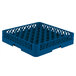 A Vollrath TR9 Royal Blue plastic dish rack with 49 compartments for 3 1/4" glasses.